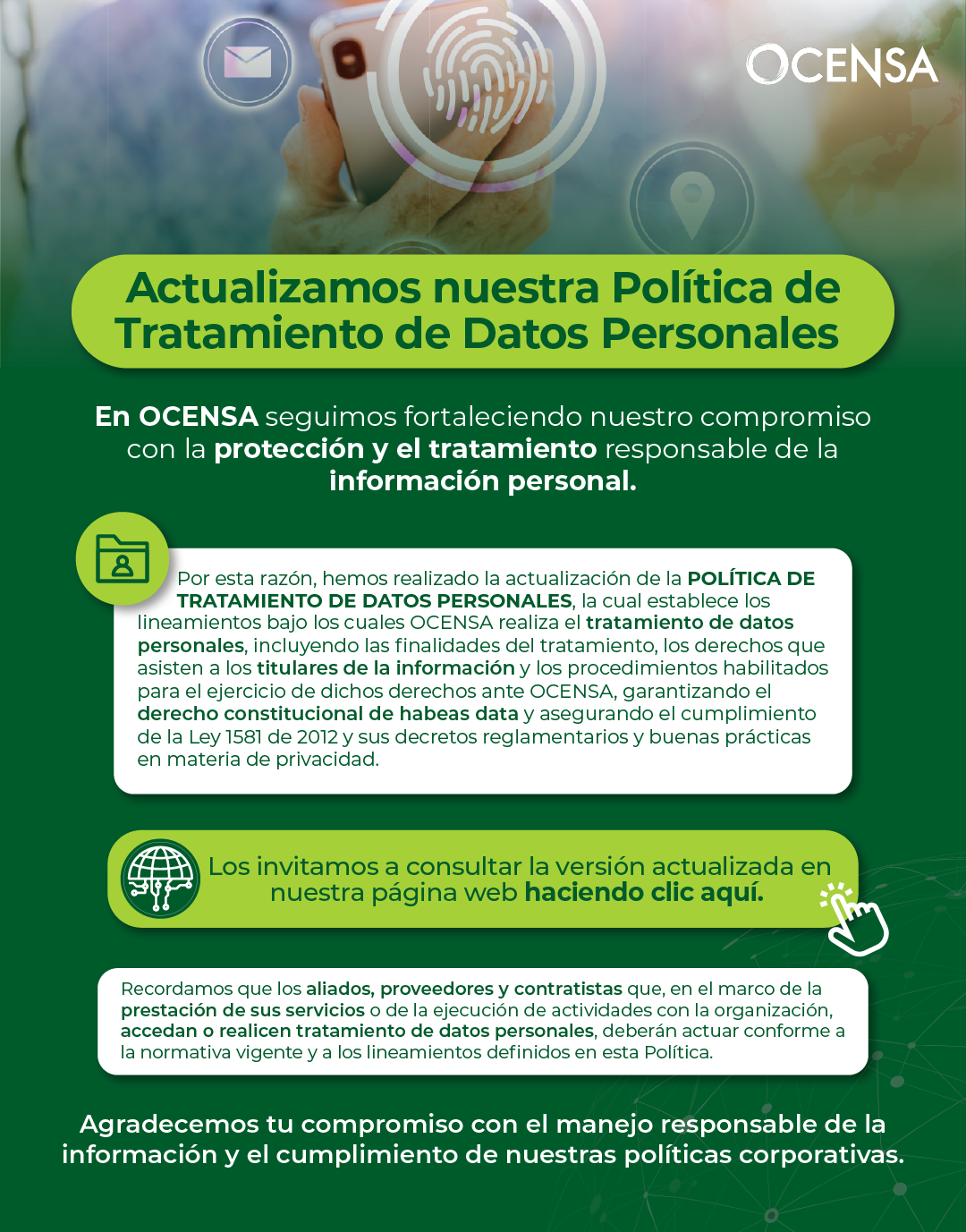 Aviso de privacidad: nueva ‘Política de tratamiento de datos personales’