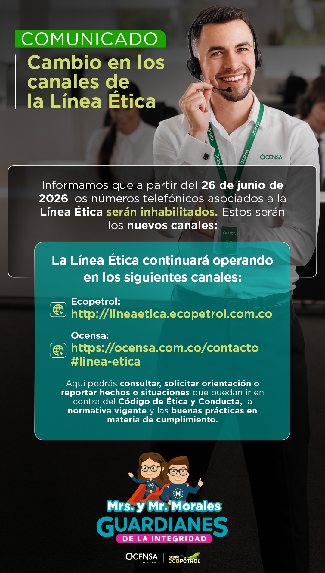 Cambio en los canales de la Línea Ética